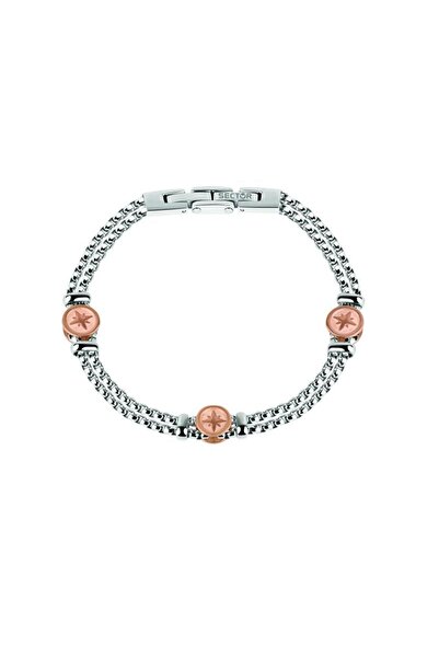 Sector Bratara Marine Windrose, inox argintiu, Rose Gold, lungime 22 cm, ajus...