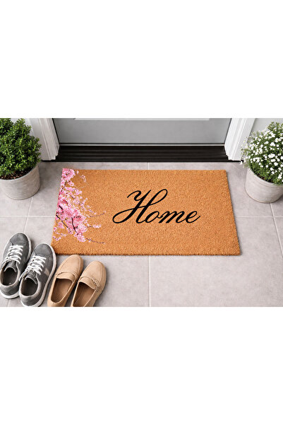Borambalaj Natural Koko Doormat, 40X60 cm Bristle Door Mat Cherry Blossom Wel...