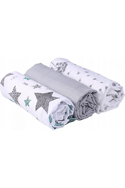 Babymam Set 3 scutece de muselina pentru copii Grey Stars, dimensiune 60 x 75 cm