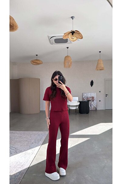 Buket Teke Κοντομάνικο Σετ Βουργουνδίας κοτλέ τεμαχίων