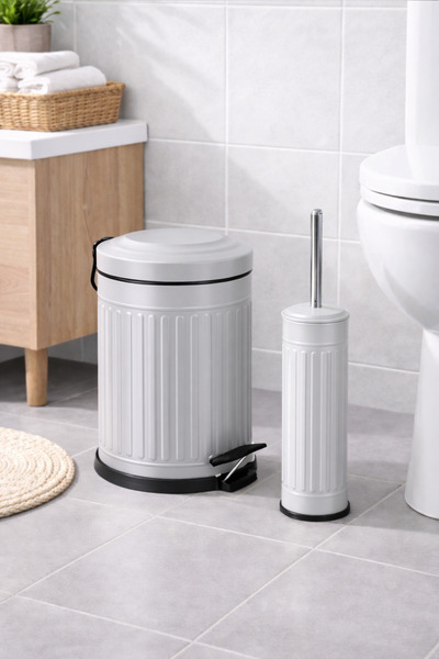 Yufira Life Çizgili Vintage Yavaş Kapanan Pedallı 5 Lt Gri Çöp Kovası ve WC F...