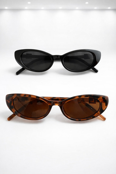 PİYESBOUTİQUE 2 Pack Black Leopard Cat Eye Unisex Women's and Men's Uv400 Sun...