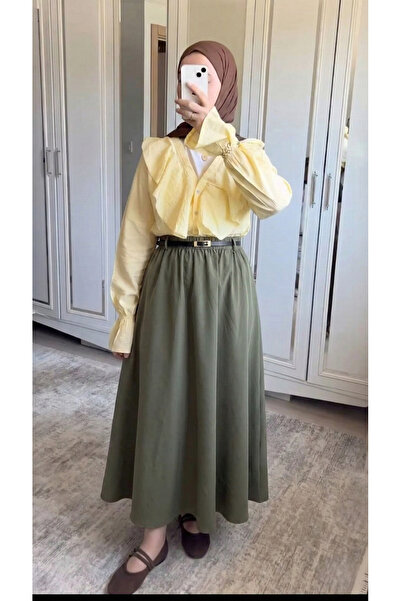 Lunsera Store Belt Detail Soft Skirt-Khaki