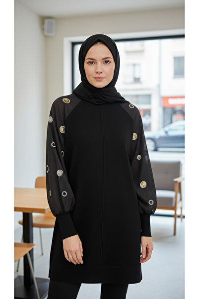 azragül giyim Hijab Tunic with Stone Detail on the Sleeves