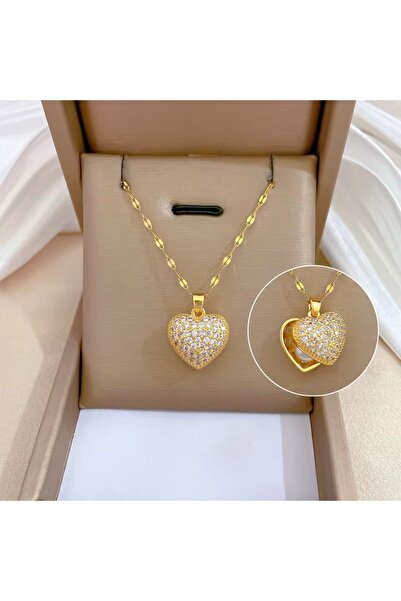 Siya Silver Steel Openable Heart Pearl Zircon Stone Women's Necklace