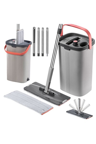 KADAX Mop plat cu storcător, găleată cu cameră dublă 6L cu separator de apă +...