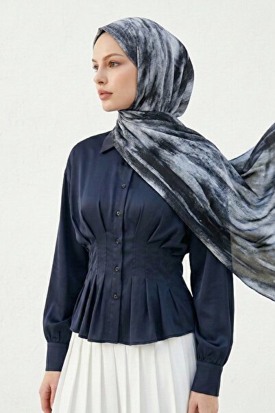 InStyle Сірий м'який бавовняний шарф з абстрактним візерунком