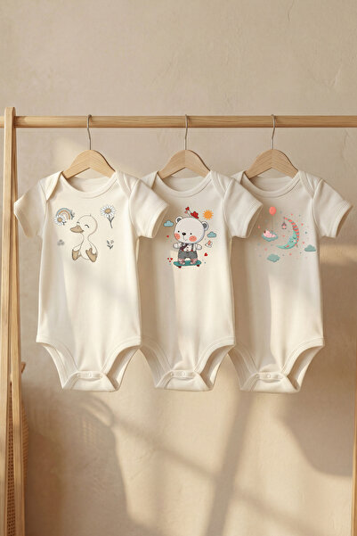 LilJoy بدلة أطفال قصيرة الأكمام مصنوعة من القطن العضوي بنسبة 100% على شكل دب ...