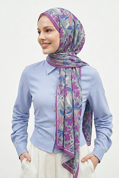 InStyle Zambak Floral Print Lavender Soft Cotton Shawl