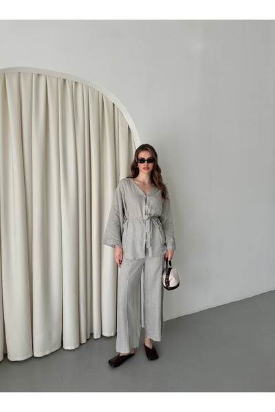 My Blog Gray 100% Cotton Shirt and Pants Set - 034