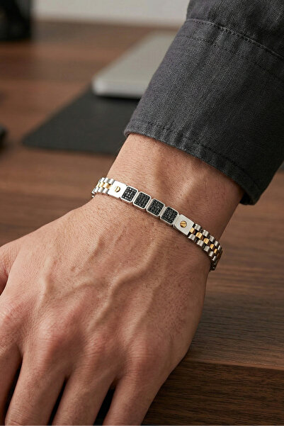 Modacaprea Çelik Erkek 18+3 Saat Kordunlu Siyah Taşlı Erkek Künye Bileklik | ...