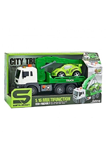 JS Toys Jucarie Evacuator verde cu frictiune, buton presiune, sunete ...