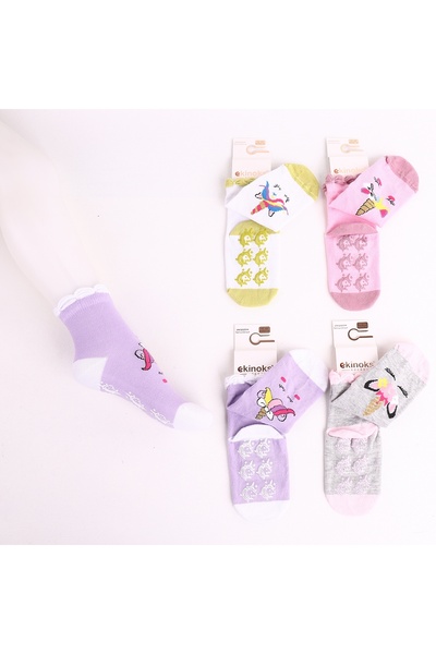 DRESSY LIFE Σετ 4 αντιολισθητικών βρεφικών κάλτσες χωρίς ραφές, πλυμένες και ...