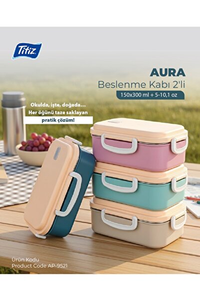 Titiz Plastik Titiz Aura Lunch İki Katlı İki Bölmeli Çelik Yemek Termos Kabı