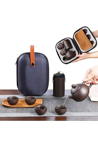 Arabest 8-Piece Ceramic Travel Tea Set, Handmade Purple Clay Brewer with Cups...