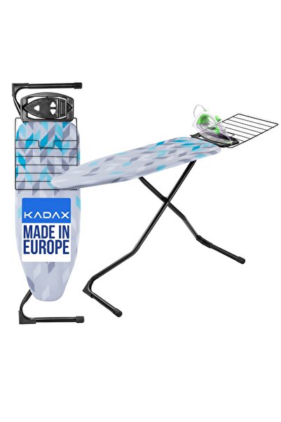 KADAX Ironing Board 120x42cm with Iron Holder, Wide Tabletop, Foldable Shelf