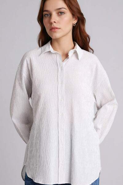 DeFacto Regular Fit Striped Gofre Textured Long Sleeve Tunic H0277Ax26Sp