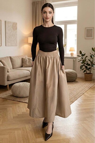 Madmext Bež suknja sa elastičnim strukom Midi visina za žene MG2616