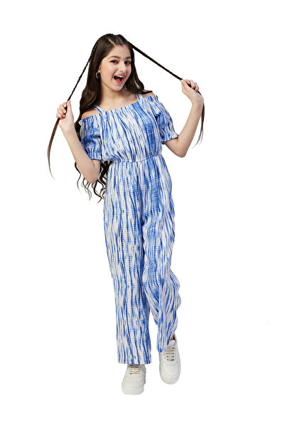 Stylo Bug By Styli Girls Blue Tie-Dye Cold Shoulder Jumpsuit
