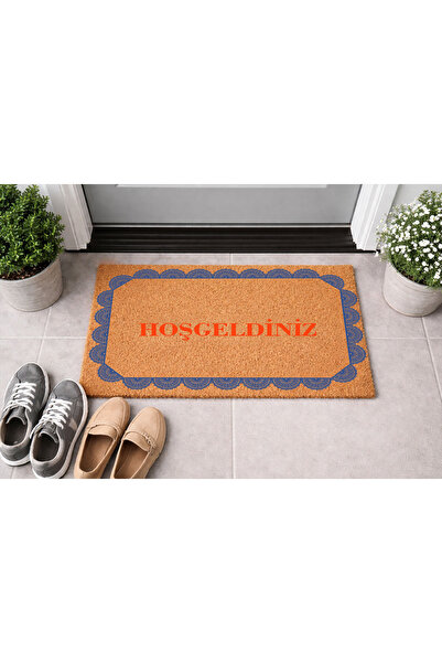 Borambalaj Natural Koko Doormat, 40X60 cm Bristle Door Mat Lace Frame Patterned