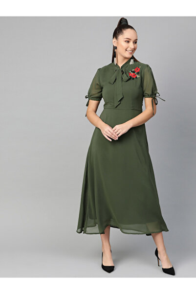 Zima Leto By Styli Olive Embroidered Detail Midi Dress