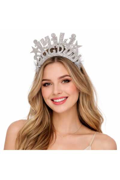 Happyewent Gümüş Happy Birthday Yazılı Taç – Simli Doğum Günü Parti Tacı