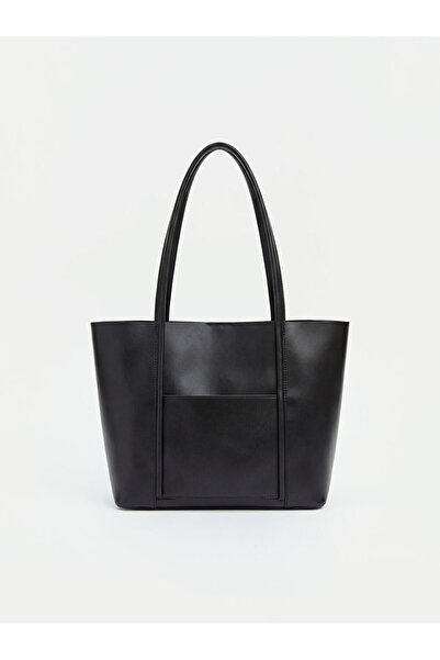 LC Waikiki Μαύρη δερμάτινη γυναικεία τσάντα ώμου και τσάντα χειρός