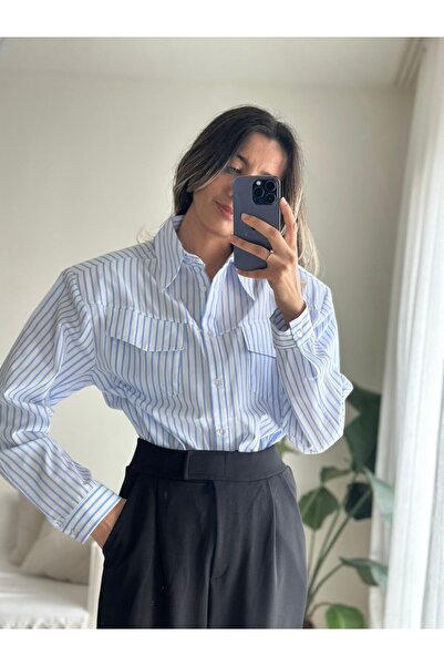 MODA Blue White Striped Shirt