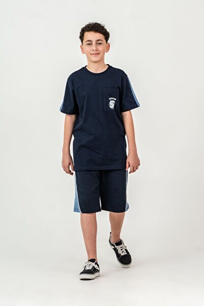 Mışıl Kids Επάνω μπροστινή τσέπη με τύπωμα μανίκια συνδυασμός υφασμάτων στο κ...