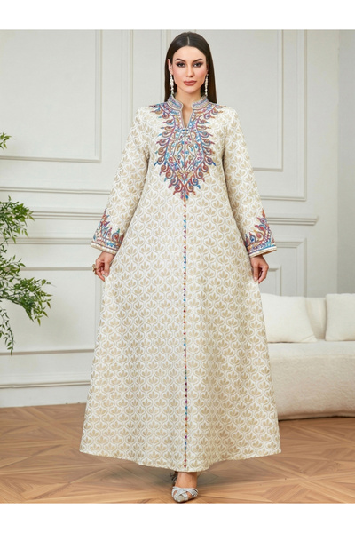 Take Two By Styli Beige Embroidered A-Line Jalabiya