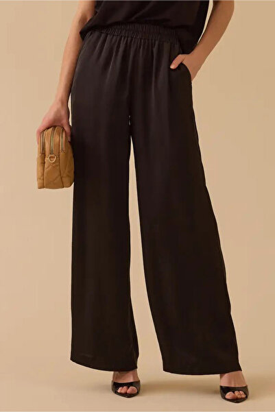 SEÇİL Pantaloni de damă talie elastică wide-leg cu buzunare - Negri