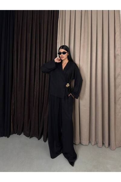 Bak'ap Kimono cu broșă premium, la modă - Set de 2 piese cu pantaloni largi