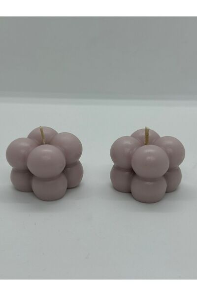 ROYAL GİFT El Yapımı Bej Küp Mum 2'li Küçük Bubble %100 Soya Wax Düğün/Kına/N...