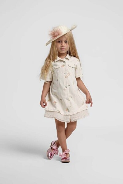 Escabel Kız Bebek Jile Elbise 1-5 Yaş Krem