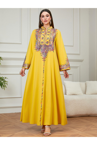 Take Two By Styli جلابيات صفراء مطرّز A-قَصّة على شكل A