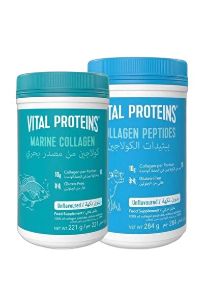 Vital Vitamins كولاجين بحري غير معالج بنكهة 7.8 أونصة (221 جرام) وحزمة ببتيدا...