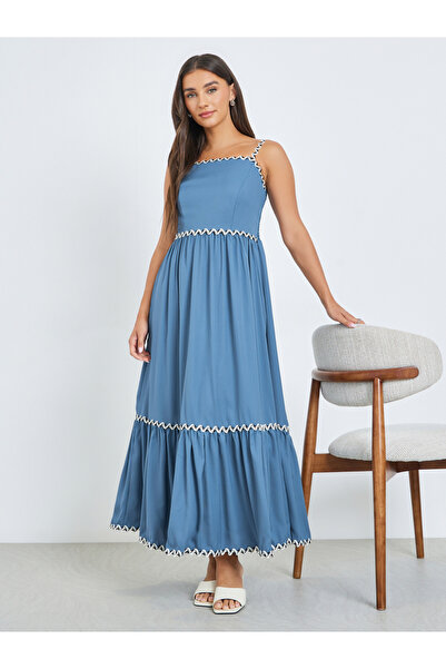 Styli Blue Ric-Rac Trim Strappy Maxi Dress