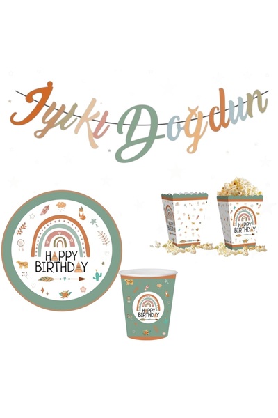 Behind party store Retro Birthday Party Set– 8Pcs Plate Cup Corn Box and Happ...