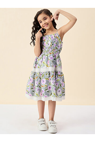 Stylo Bug By Styli Girls Floral Print Strappy Tiered Dress