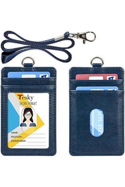 Arabest Vertical ID Badge Holder with Lanyard, PU Leather Card Case with Zipp...