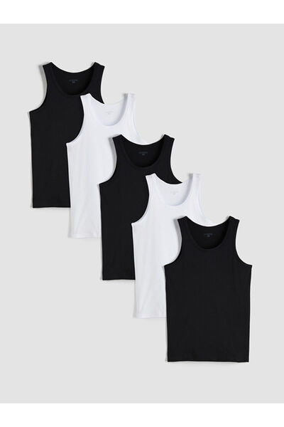 LC Waikiki Black U-Neck Combed Cotton Men's Undershirt 5-Pack