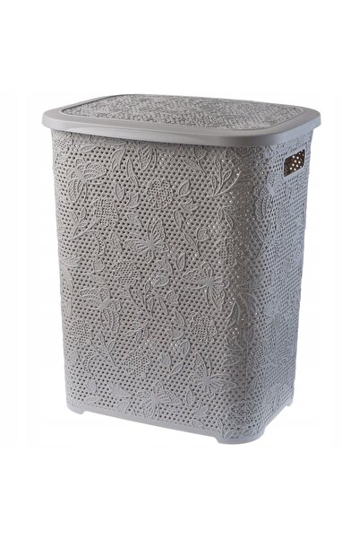 KADAX Laundry Basket 55L Large Plastic Container With Lid Freestanding, Gray