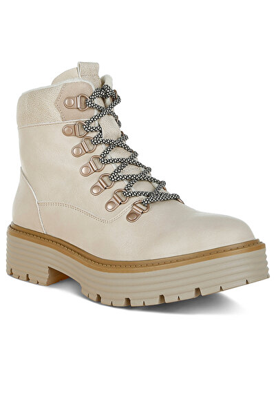 london Rag Women Lace-Up Chunky Warm Ankle Boots in Beige