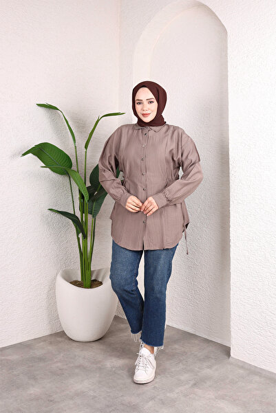 HİRA LİFE FASHİON Γυναικείο υφασμάτινο τουνίκ-πουκάμισο φράουλα με κουμπιά μπ...