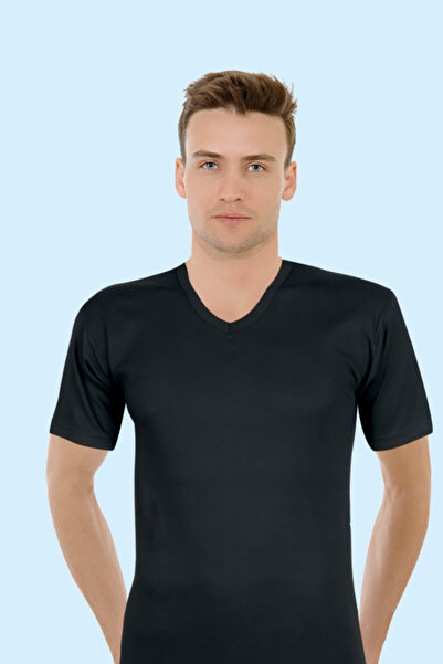 Ceylanoğlu Men's 3 Pack 100% COTTON V-Neck Ribbed Half Sleeve Undershirt