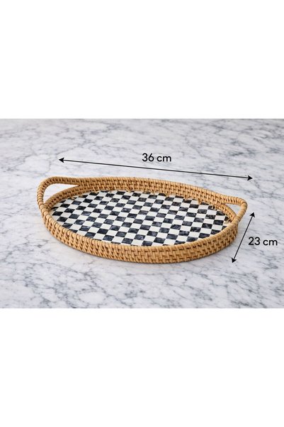 genel tr Mi̇en D Checkered Oval Tray Set of 2