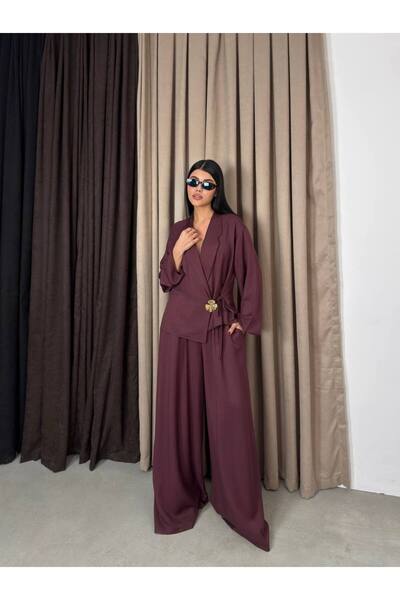 Bak'ap Premium Trend Brooch Detailed Kimona - Loose Pants 2-Piece Set