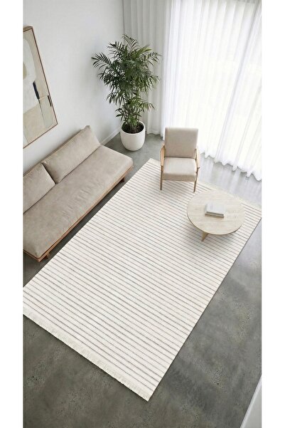 Halispecial Liora Kilim Beyaz Pamuk Dokuma Yumuşak Halı | Kaymaz Tabanlı, Yık...