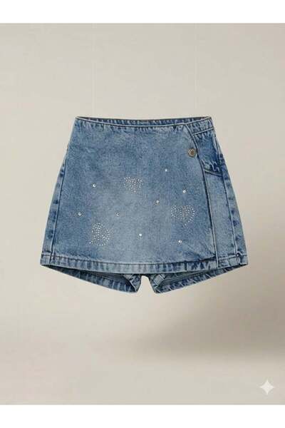 Escabel Kız Bebek Taşlı Şort Etek 1-5 Yaş Mavi