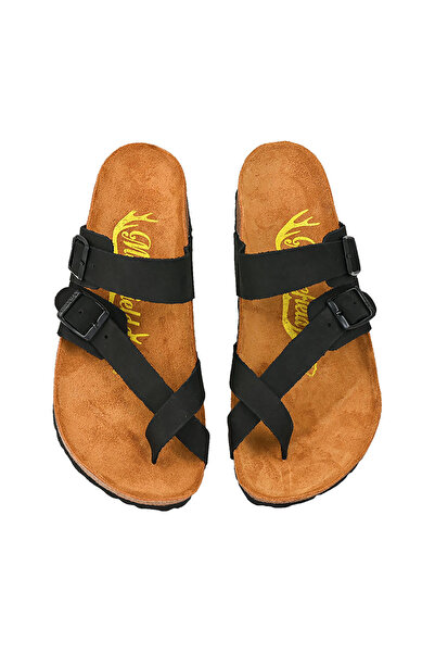 Moosefield Genuine Leather Black Women's Slippers